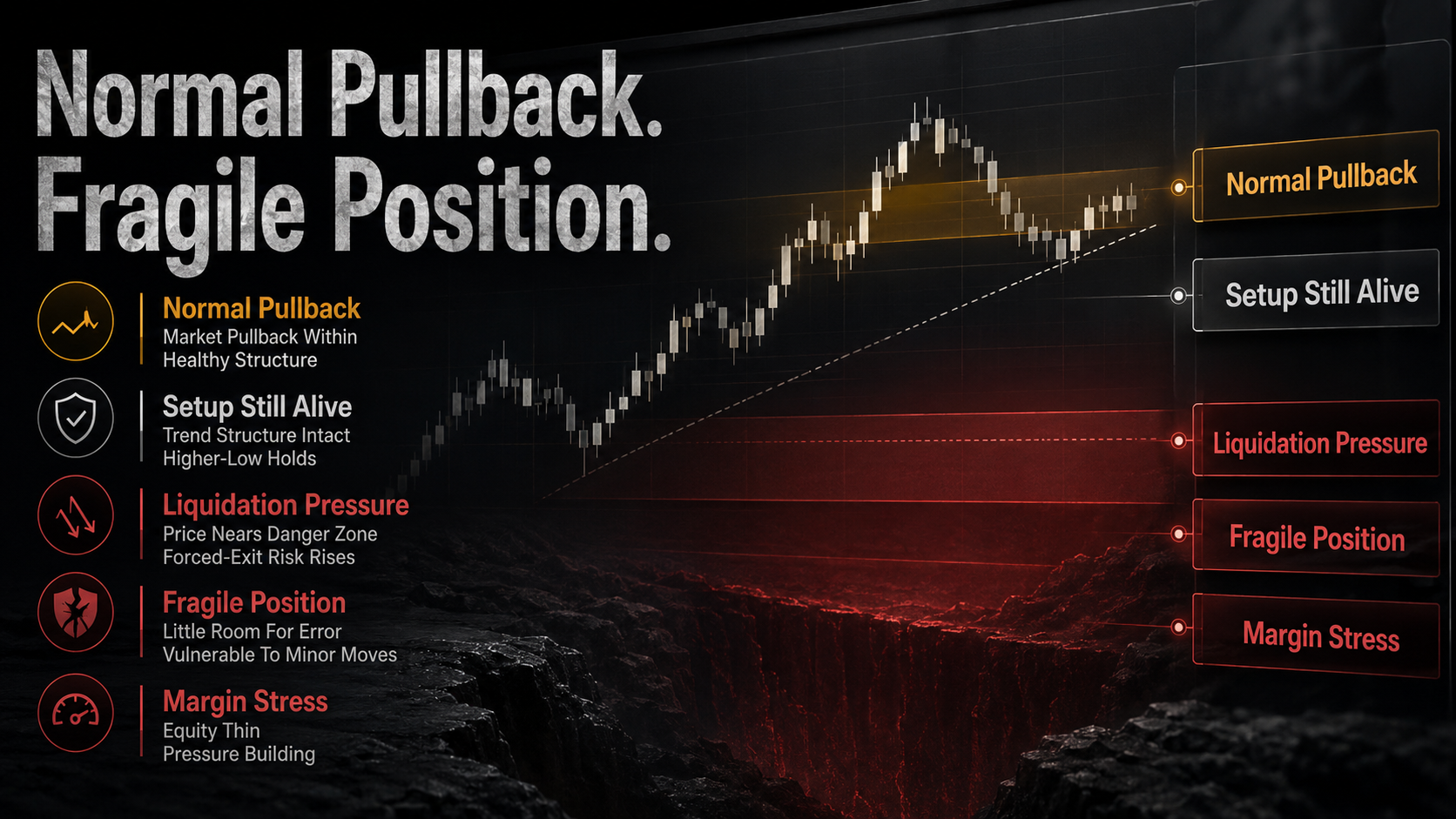 Crypto liquidation calculator image showing a normal pullback creating liquidation pressure before the trade idea is invalidated.