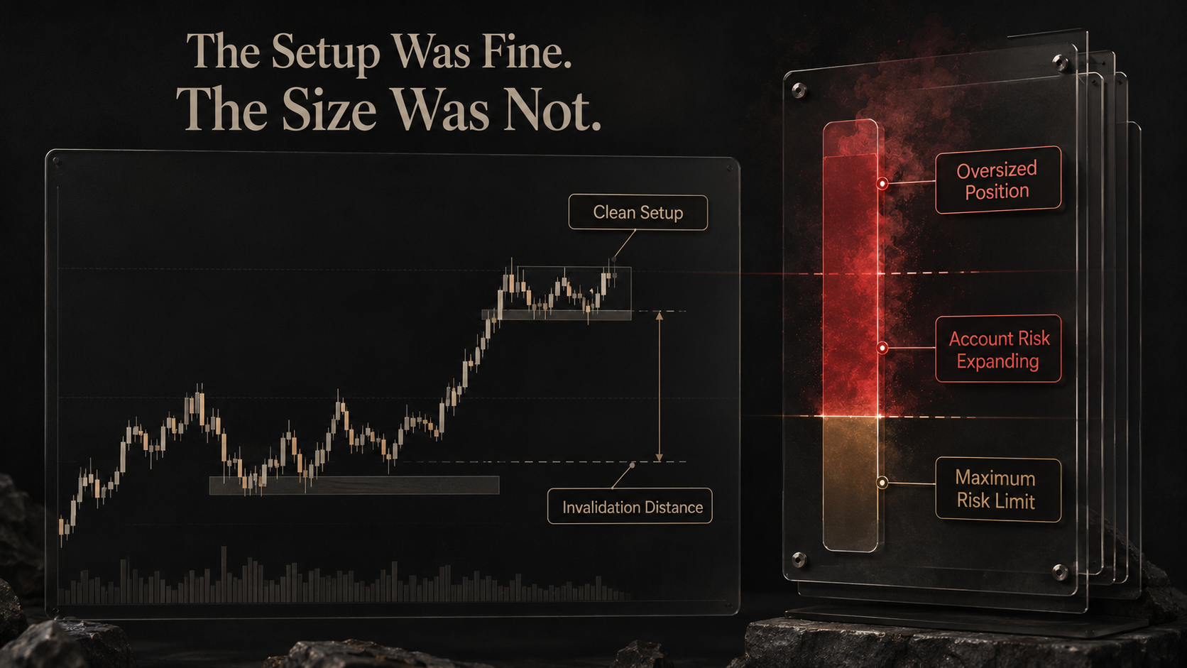 Crypto position size calculator image showing a clean trade setup with oversized position risk before entry.